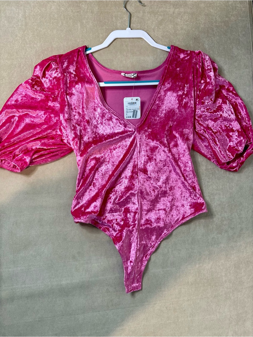 NWT Free People Pink Velvet V-Neck Bodysuit